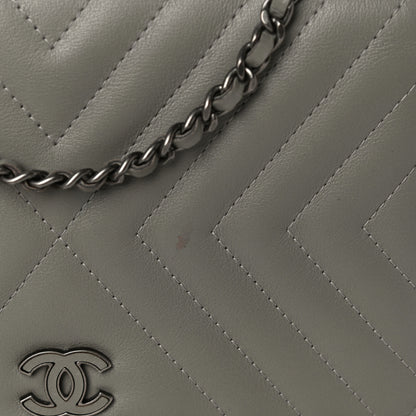 Chanel Calfskin Diagonal Chevron Quilted Tassel Wallet On Chain WOC Grey 12 of 12
