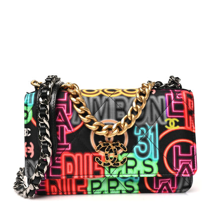 Chanel Fabric Printed Chanel 19 Wallet On Chain WOC Black Multicolor 1 of 12