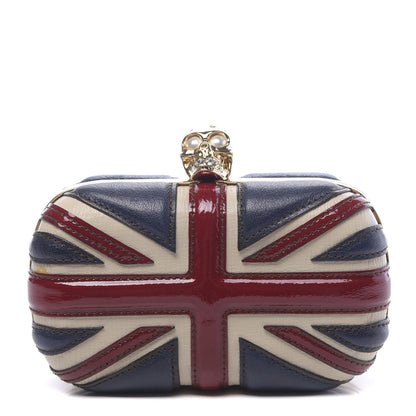 Alexander McQueen Patent Calfskin Britannia Skull Box Clutch Red Blue 1 of 13