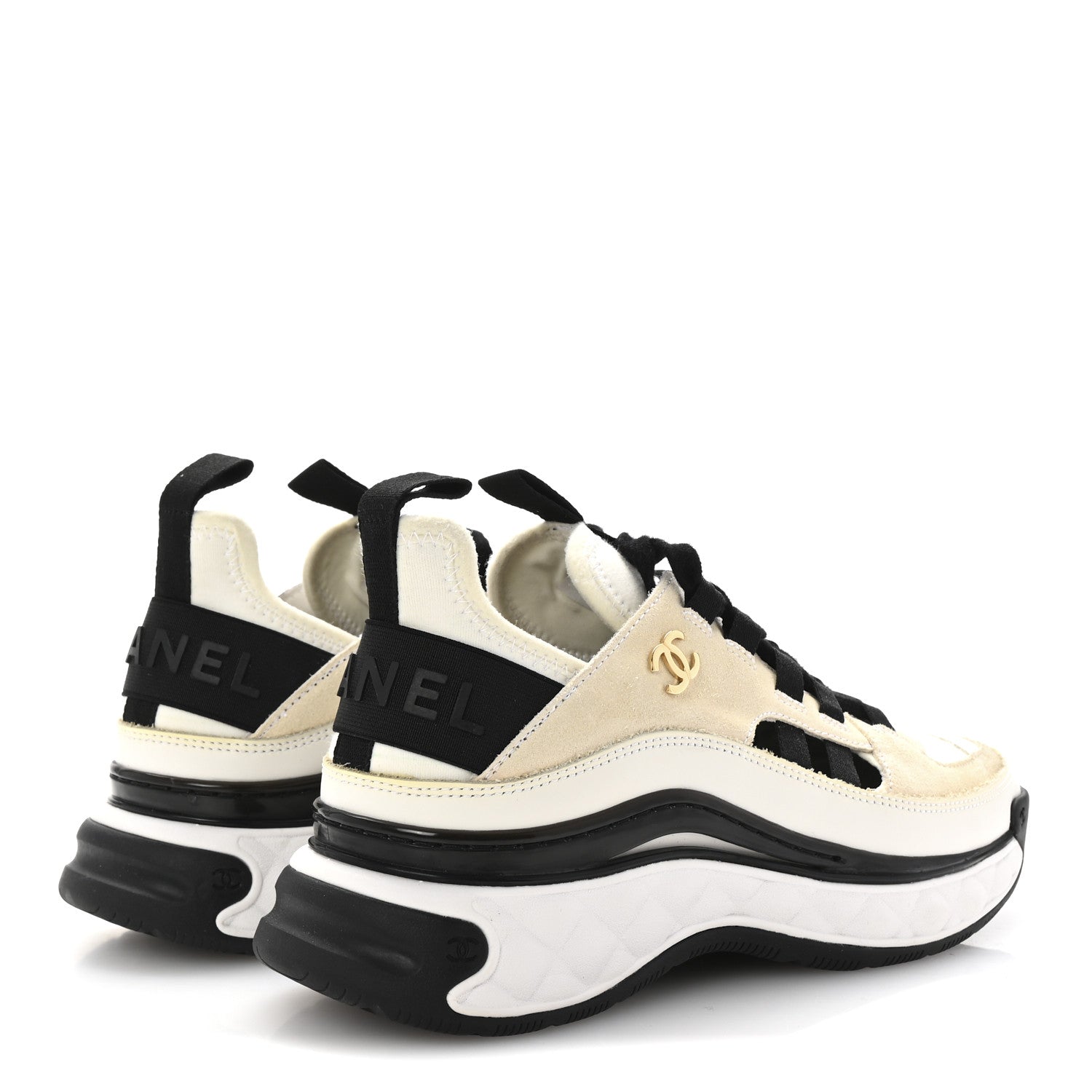 Chanel Fabric Calfskin Suede CC Sneakers 36 Ivory Black 5 of 9