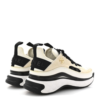Chanel Fabric Calfskin Suede CC Sneakers 36 Ivory Black 5 of 9