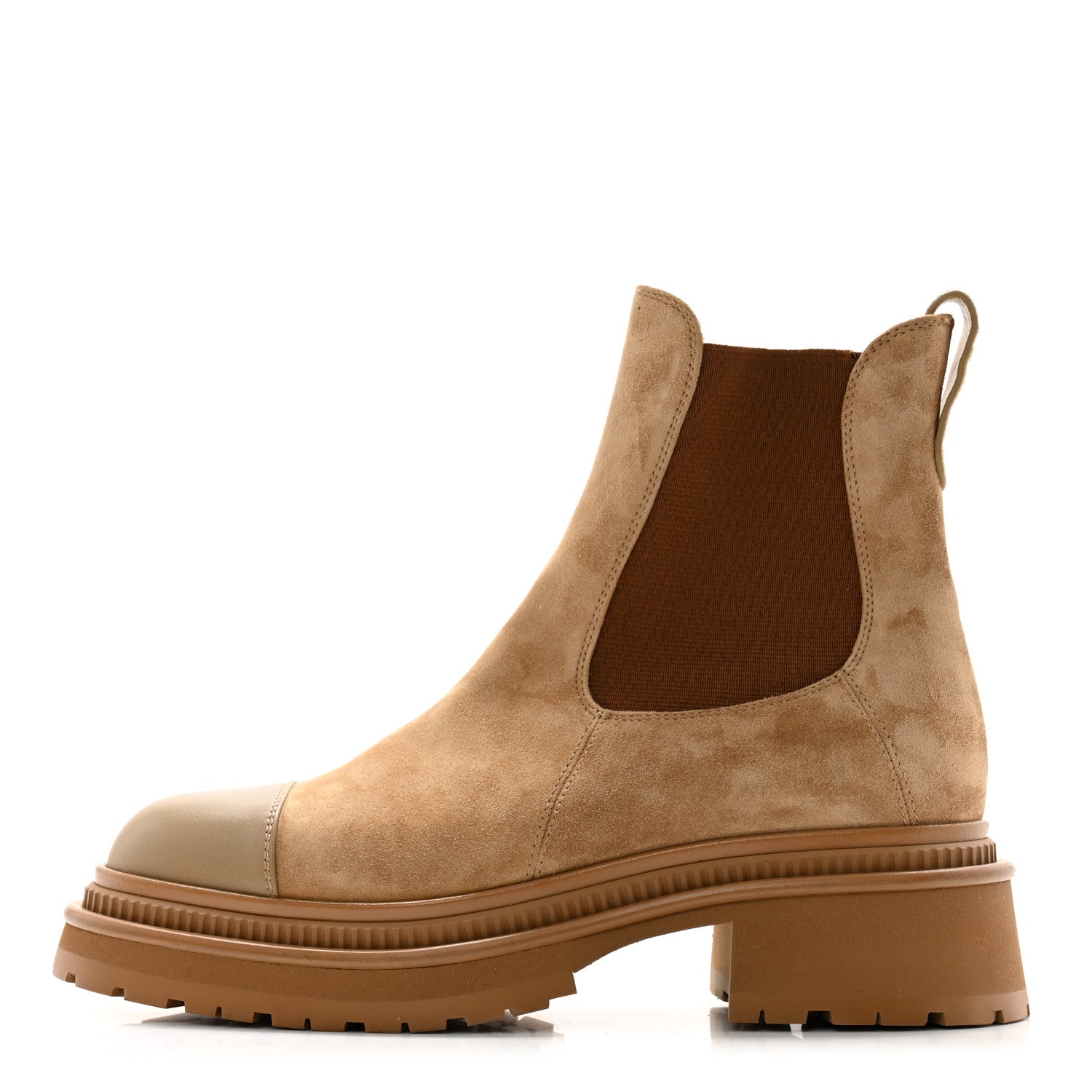 Chanel Suede Lambskin Cap Toe Ankle Boots 37.5 Light Brown 1 of 12
