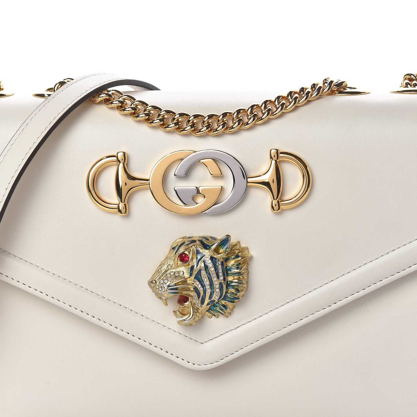 Vitello Palmellato Lux Crystal Medium Rajah Shoulder Bag Mystic White Multicolor