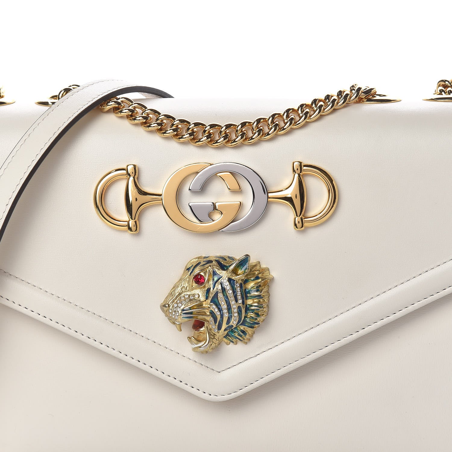 Gucci Vitello Palmellato Lux Crystal Medium Rajah Shoulder Bag Mystic White Multicolor 18 of 19