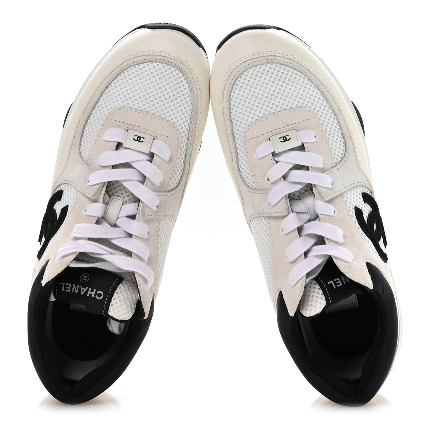 Mesh Suede Calfskin Grained Calfskin Womens CC Sneakers 41 White Black