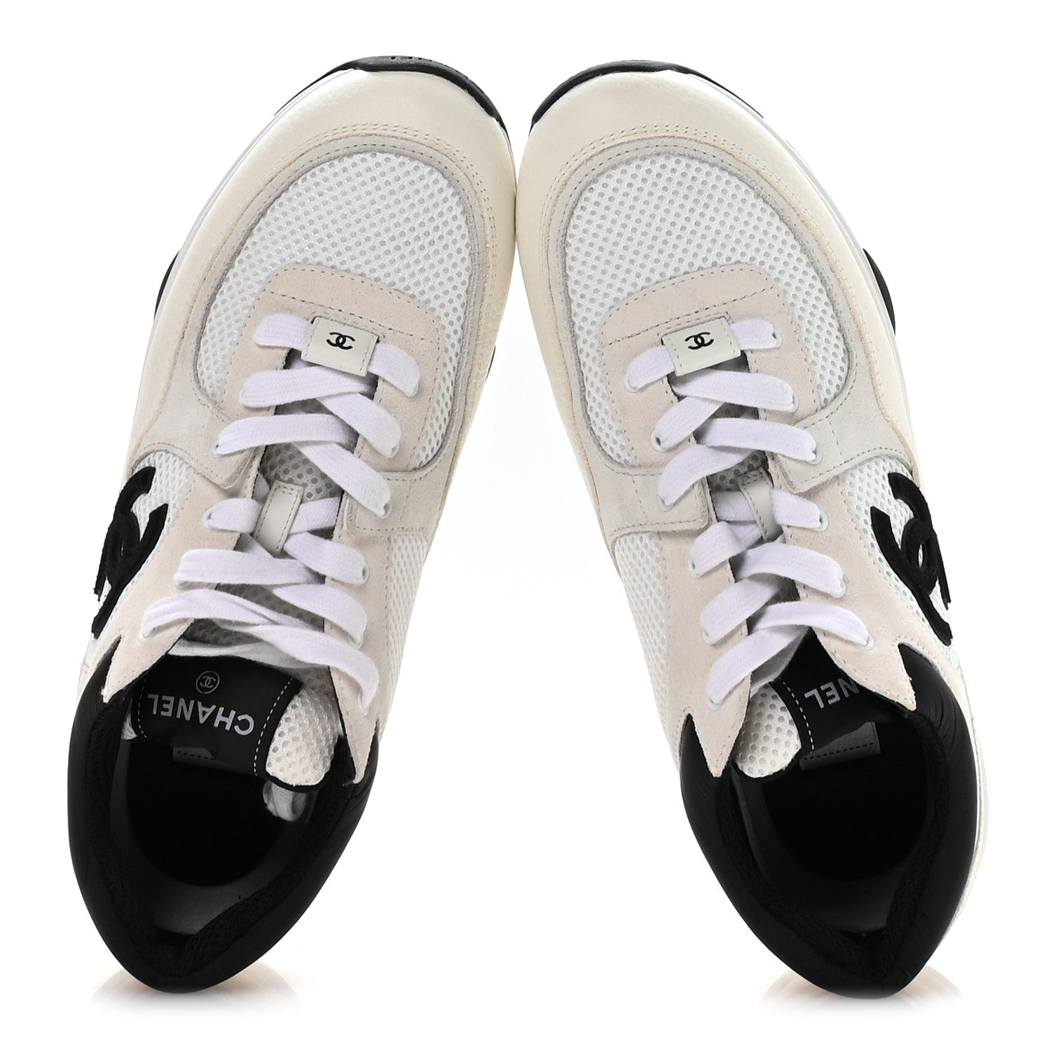 Chanel Mesh Suede Calfskin Grained Calfskin Womens CC Sneakers 41 White Black 2 of 8