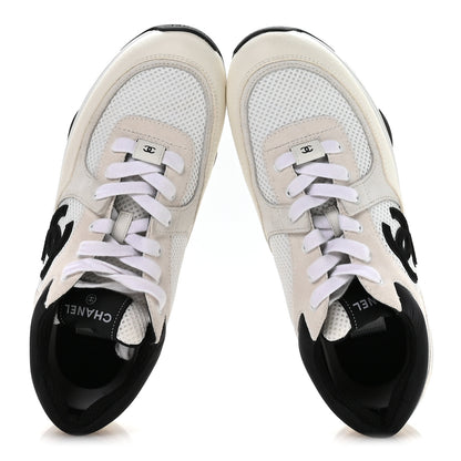 Chanel Mesh Suede Calfskin Grained Calfskin Womens CC Sneakers 41 White Black 2 of 8
