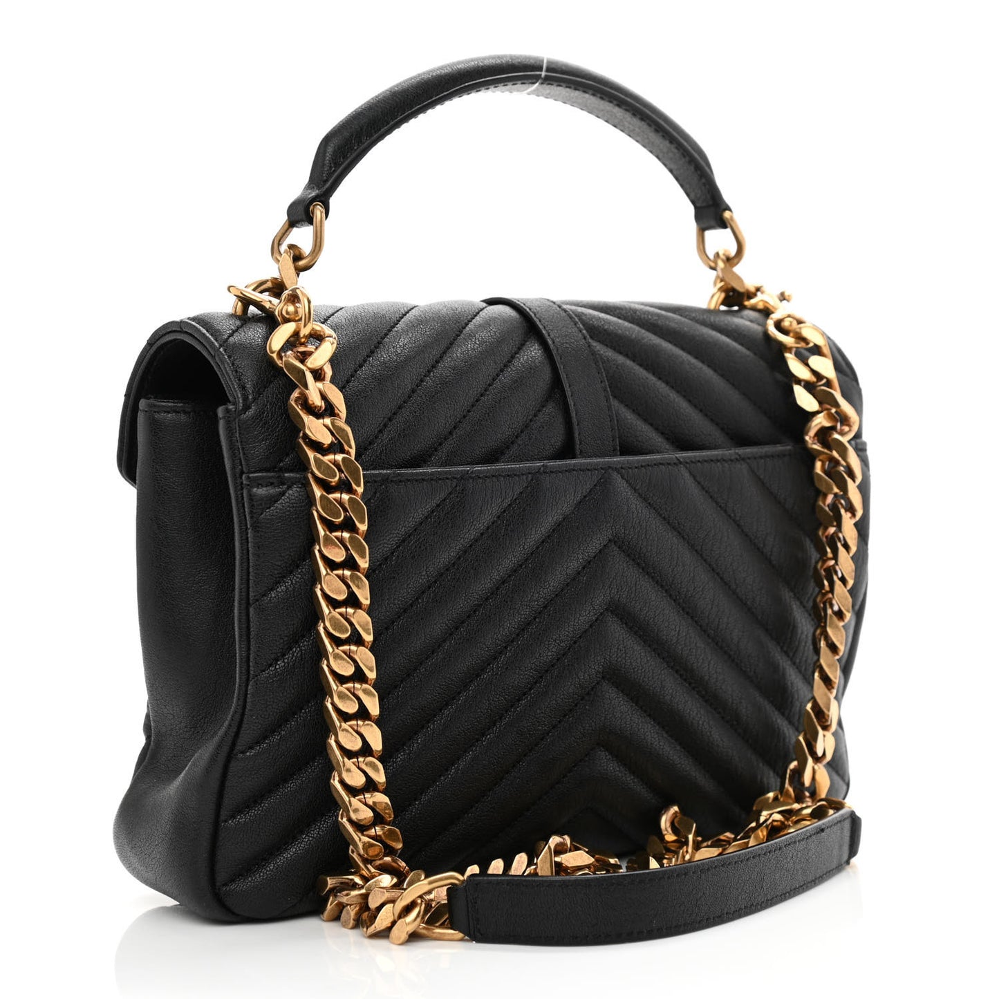 Sheepskin Matelasse Chevron Monogram Medium College Bag Black