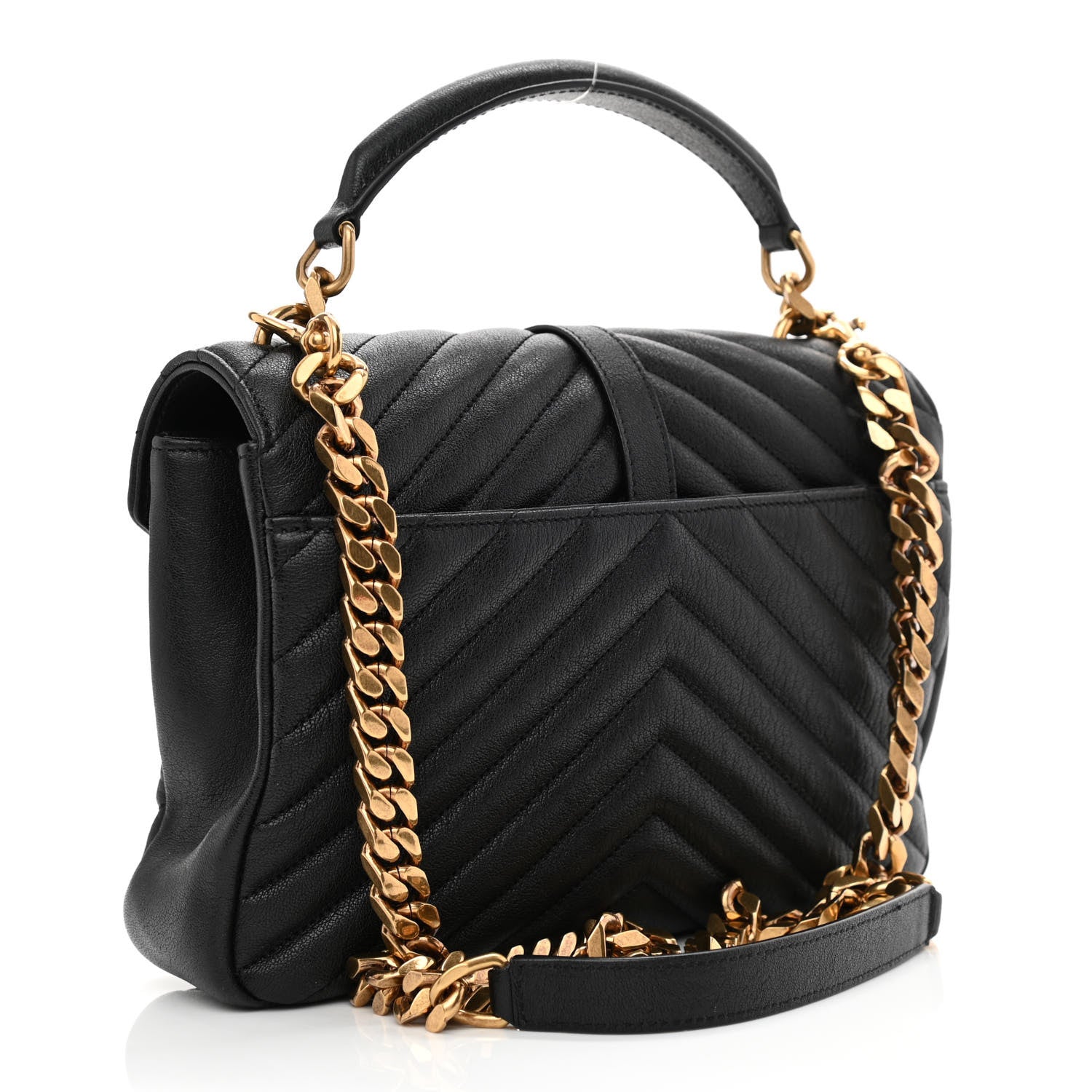 Saint Laurent Sheepskin Matelasse Chevron Monogram Medium College Bag Black 3 of 10