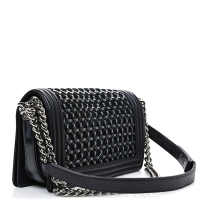 Chanel Calfskin Patent Braided Medium Boy Flap Black 3 of 13