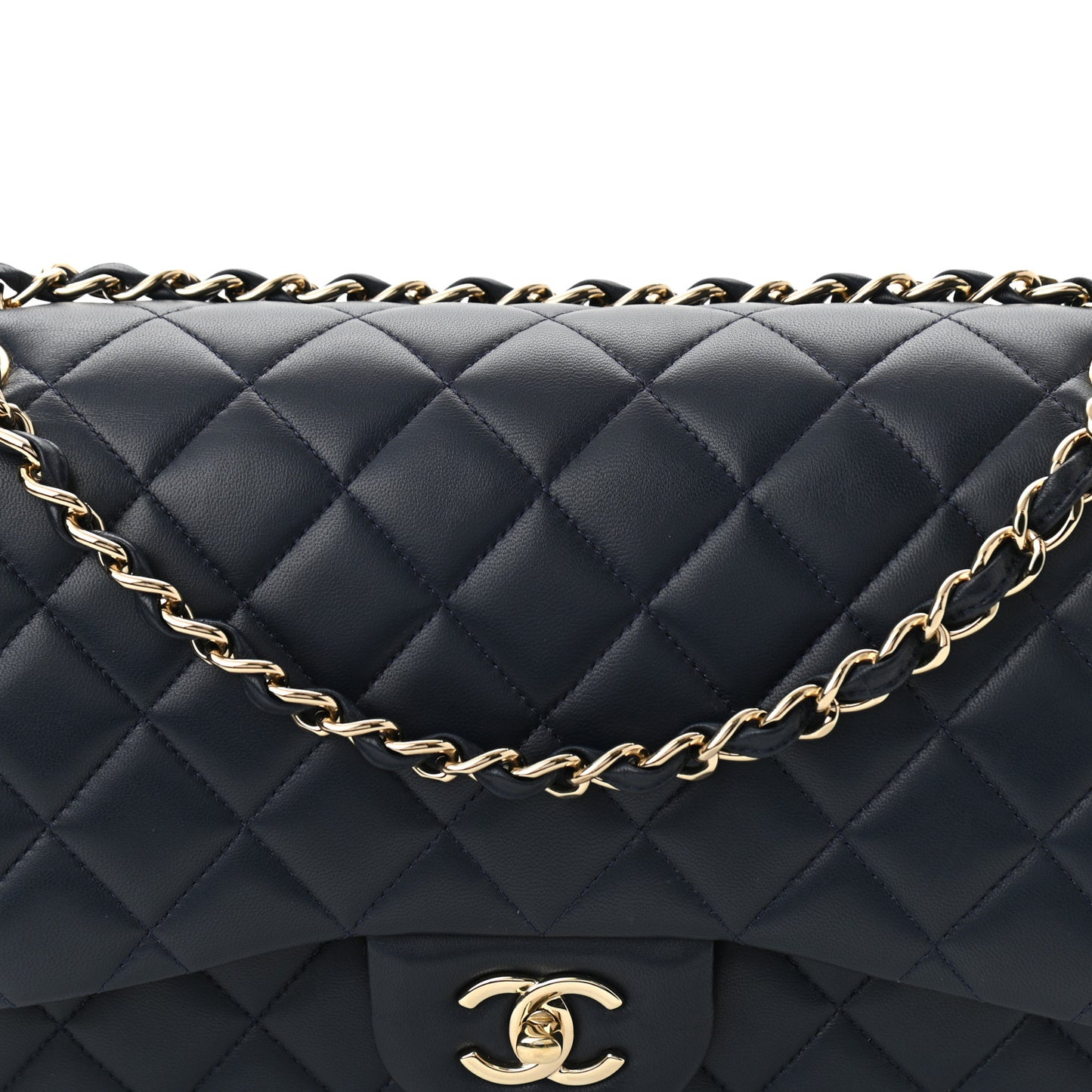 Lambskin Quilted Jumbo Double Flap Navy Blue