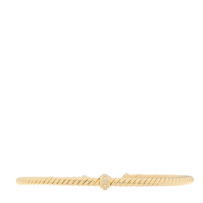 David Yurman 18K Yellow Gold Diamond 3mm Cablespira Single Station Bracelet 1 of 3