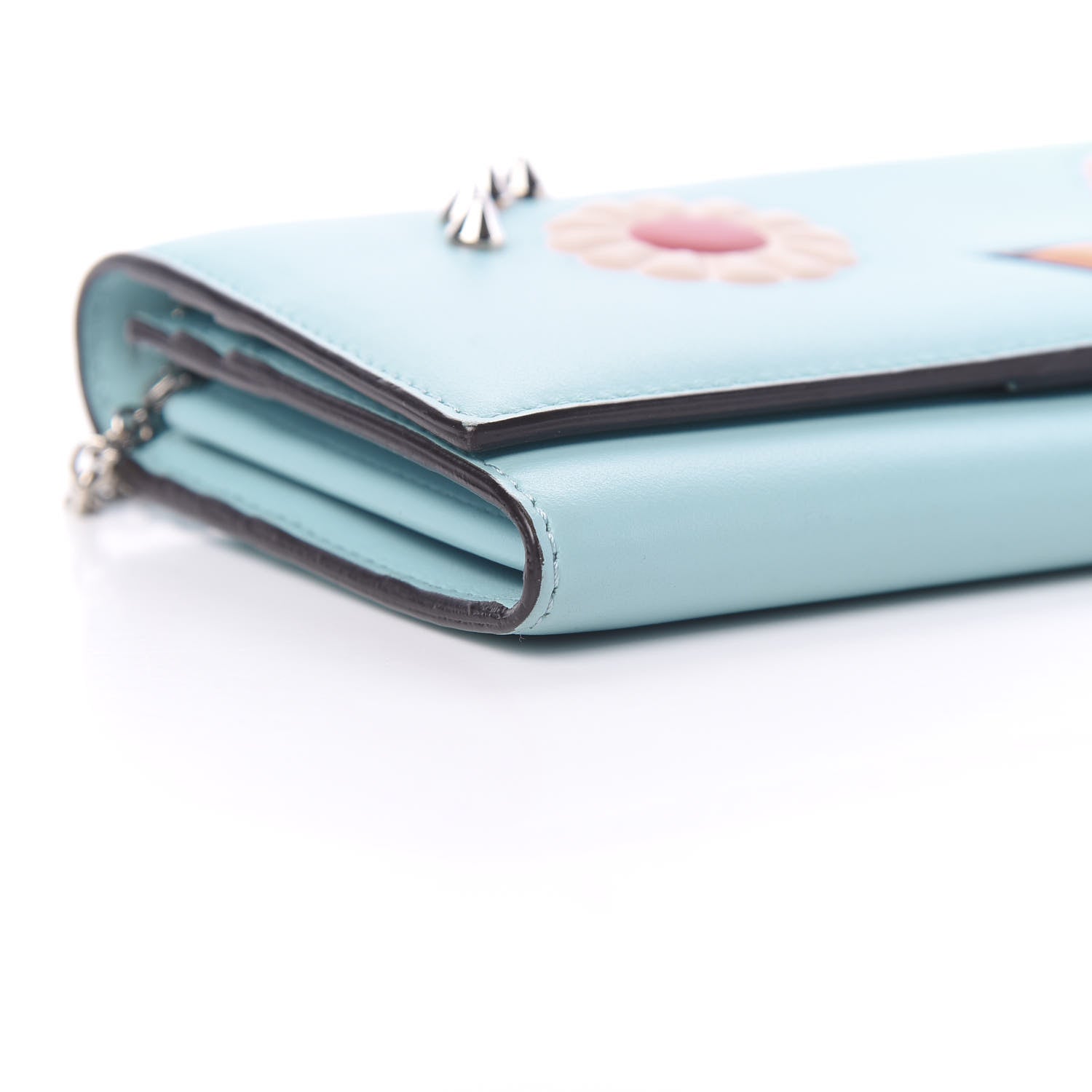 Fendi Vitello Century Lucido Hypnoteyes Studded Continental Wallet on Chain Turchese Pallido White Multicolor 8 of 11