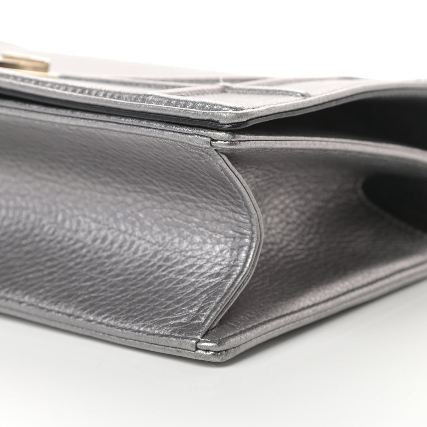 Metallic Grained Calfskin Medium Diorama Flap Bag Silver