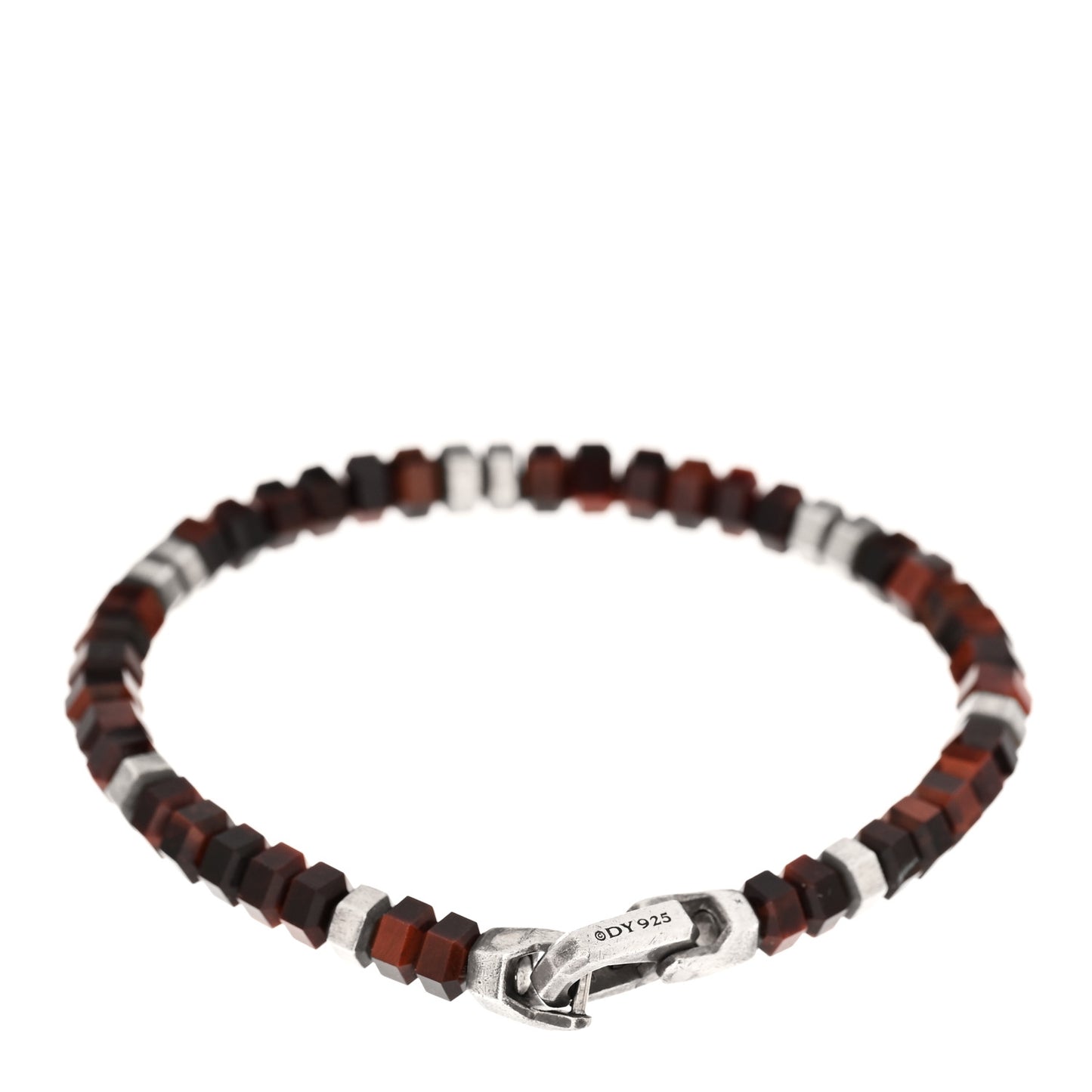 Sterling Silver Red Tiger's Eye 6mm Hex Bead Bracelet