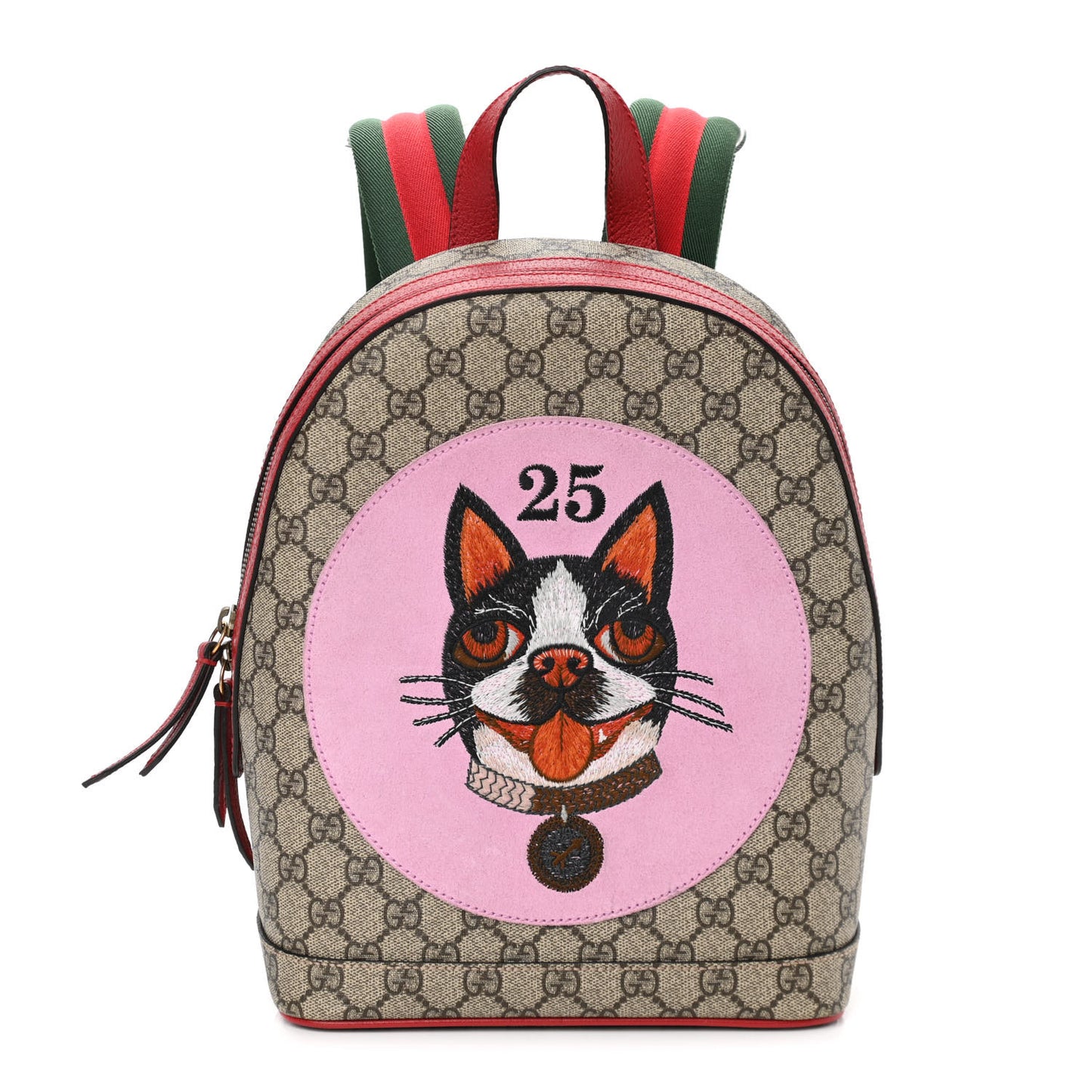 GG Supreme Monogram Web Bosco Patch Dome Backpack Beige Malva Hibiscus Red
