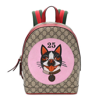 Gucci GG Supreme Monogram Web Bosco Patch Dome Backpack Beige Malva Hibiscus Red 1 of 10