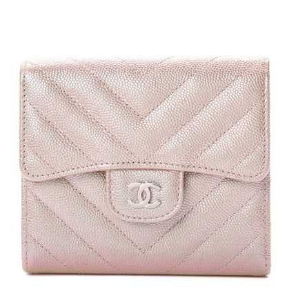 Chanel Metallic Caviar Chevron Quilted Compact Flap Wallet Light Gold 1 of 9