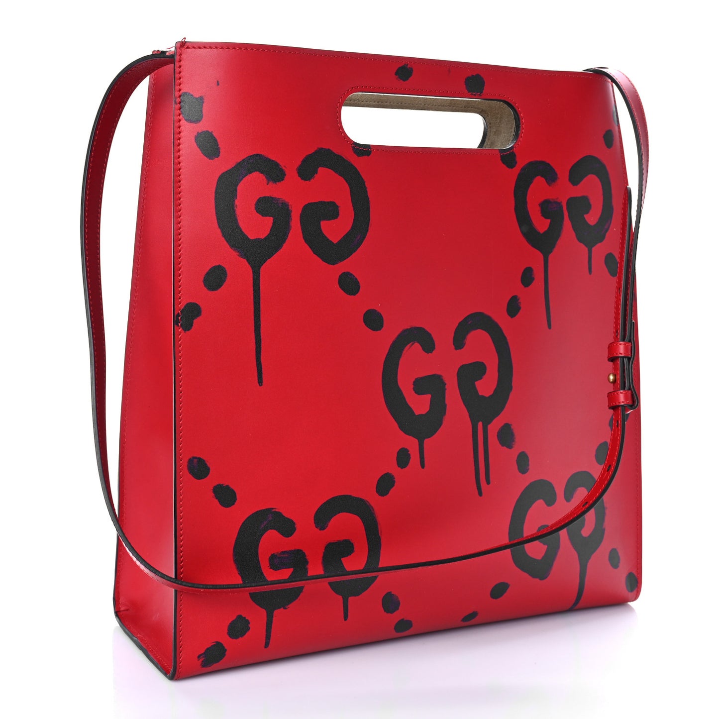 Calfskin GucciGhost Real Medium XL Tote Hibiscus Red