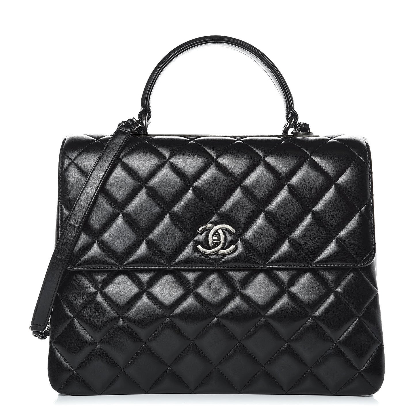 Lambskin Quilted Large Trendy CC Dual Handle Flap Bag Black