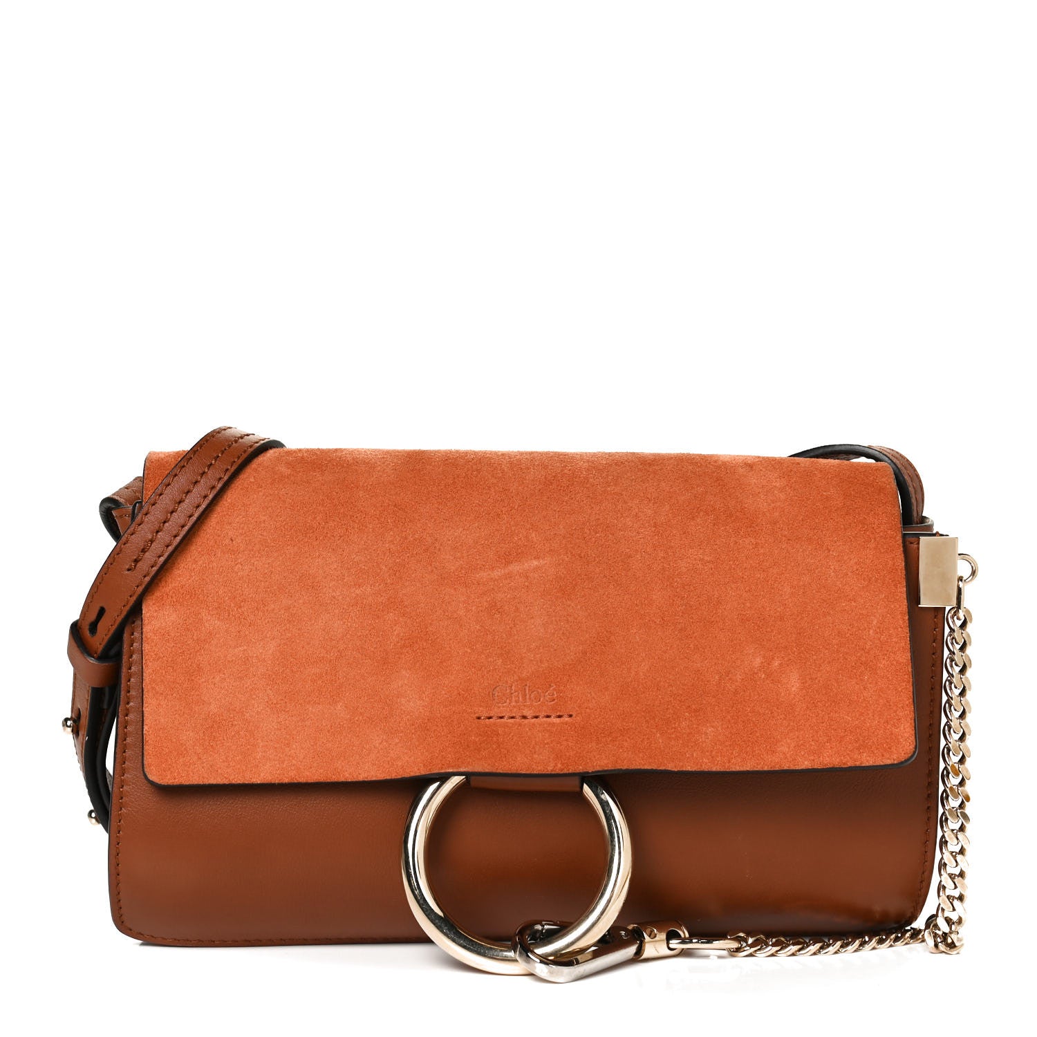 Chloe Suede Calfskin Small Faye Shoulder Bag Tobacco 1 of 13