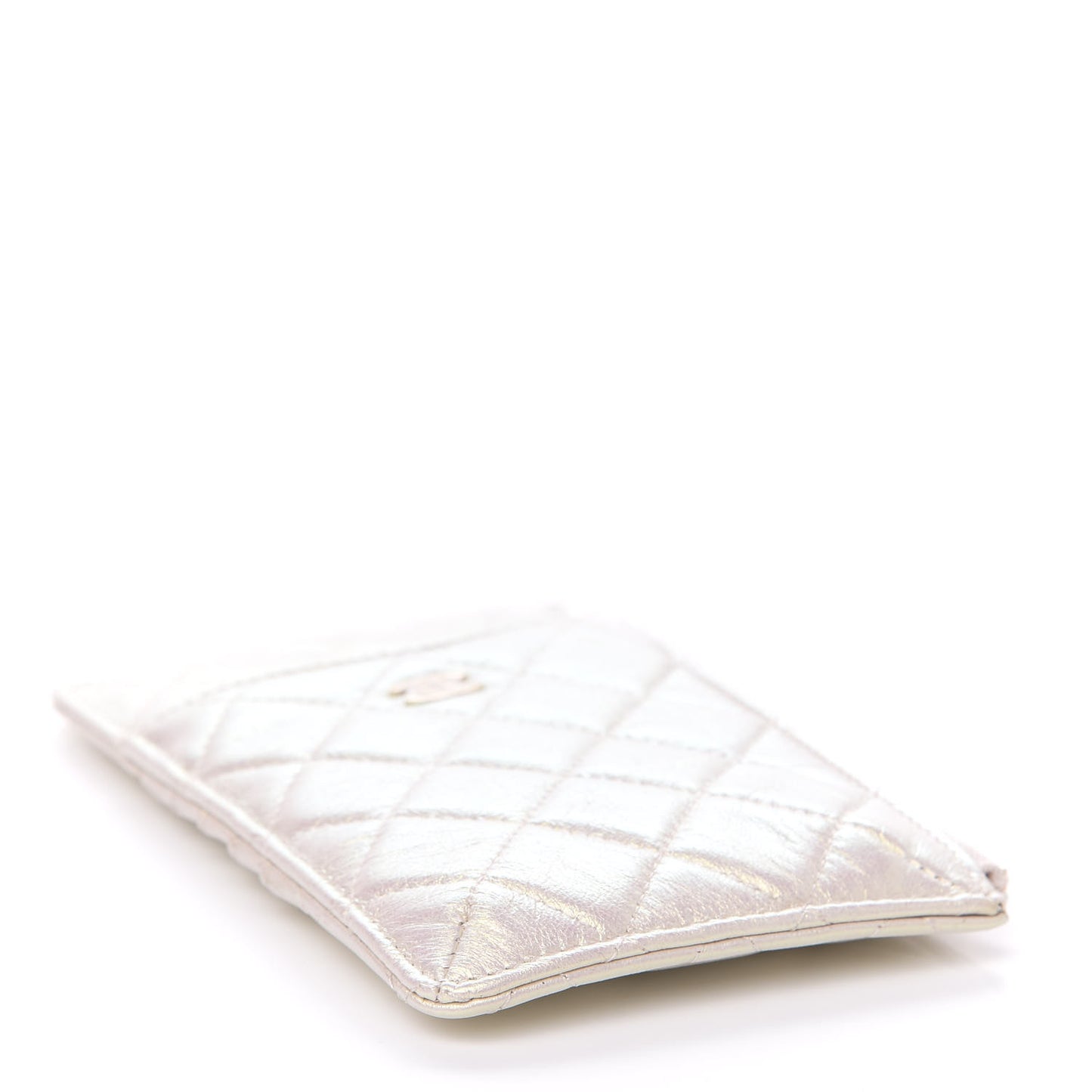 Iridescent Lambskin Quilted Classic Flat Wallet Pouch Ivory