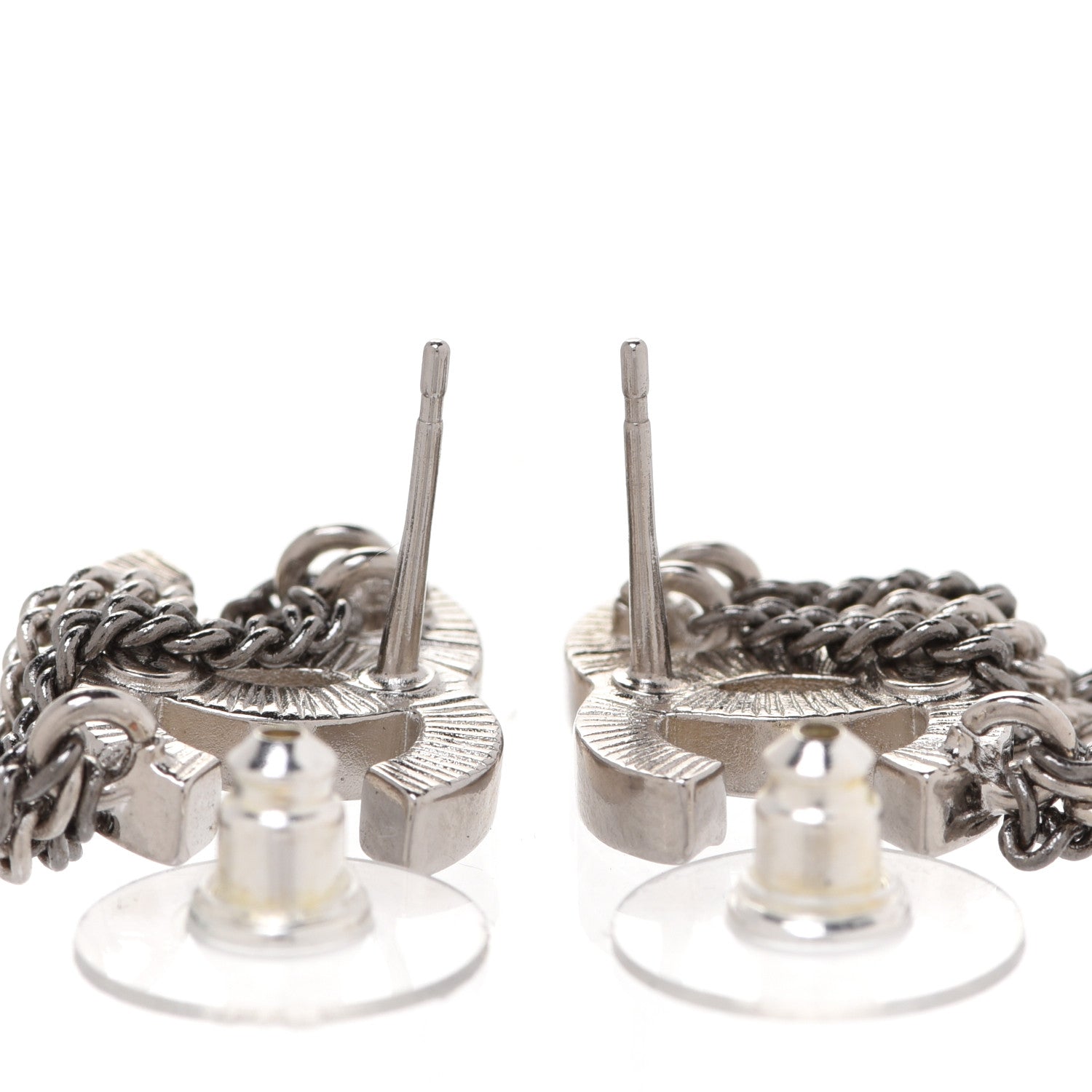 Chanel Crystal Chain CC Earrings Silver 3 of 5