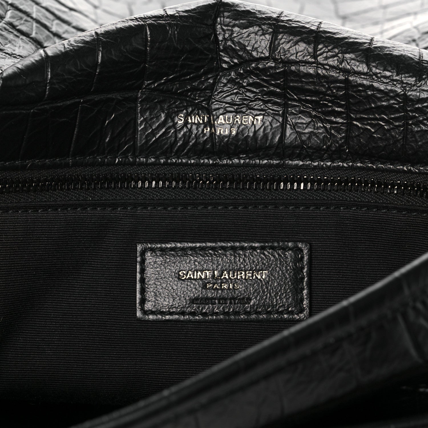 Saint Laurent Crocodile Embossed Lambskin Monogram Medium Niki Chain Satchel Black 8 of 11