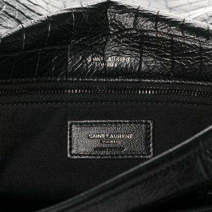 Saint Laurent Crocodile Embossed Lambskin Monogram Medium Niki Chain Satchel Black 8 of 11