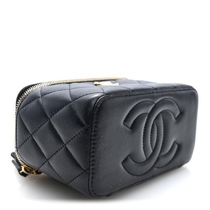 Chanel Shiny Lambskin Quilted Small Metal Wood Top Handle Vanity Case With Chain Black 4 of 11