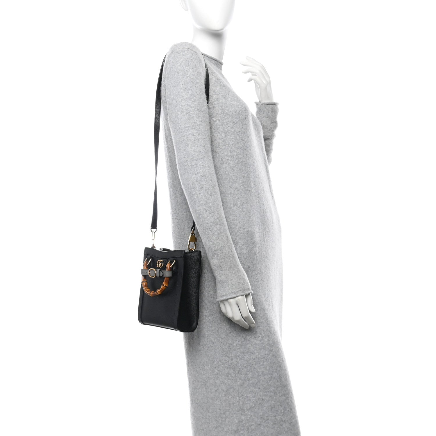 Gucci Textured Dollar Calfskin Mini Diana Tote Bag Black Dusty Grey 2 of 10