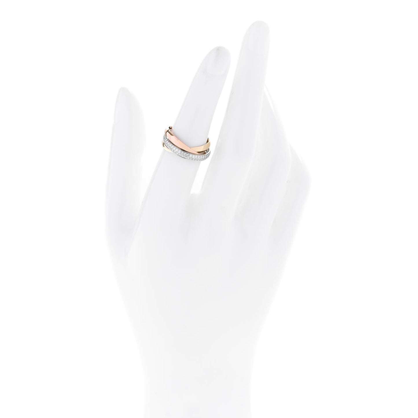 18K White Yellow Pink Gold Diamond Small Trinity Paved Ring 50 5.5