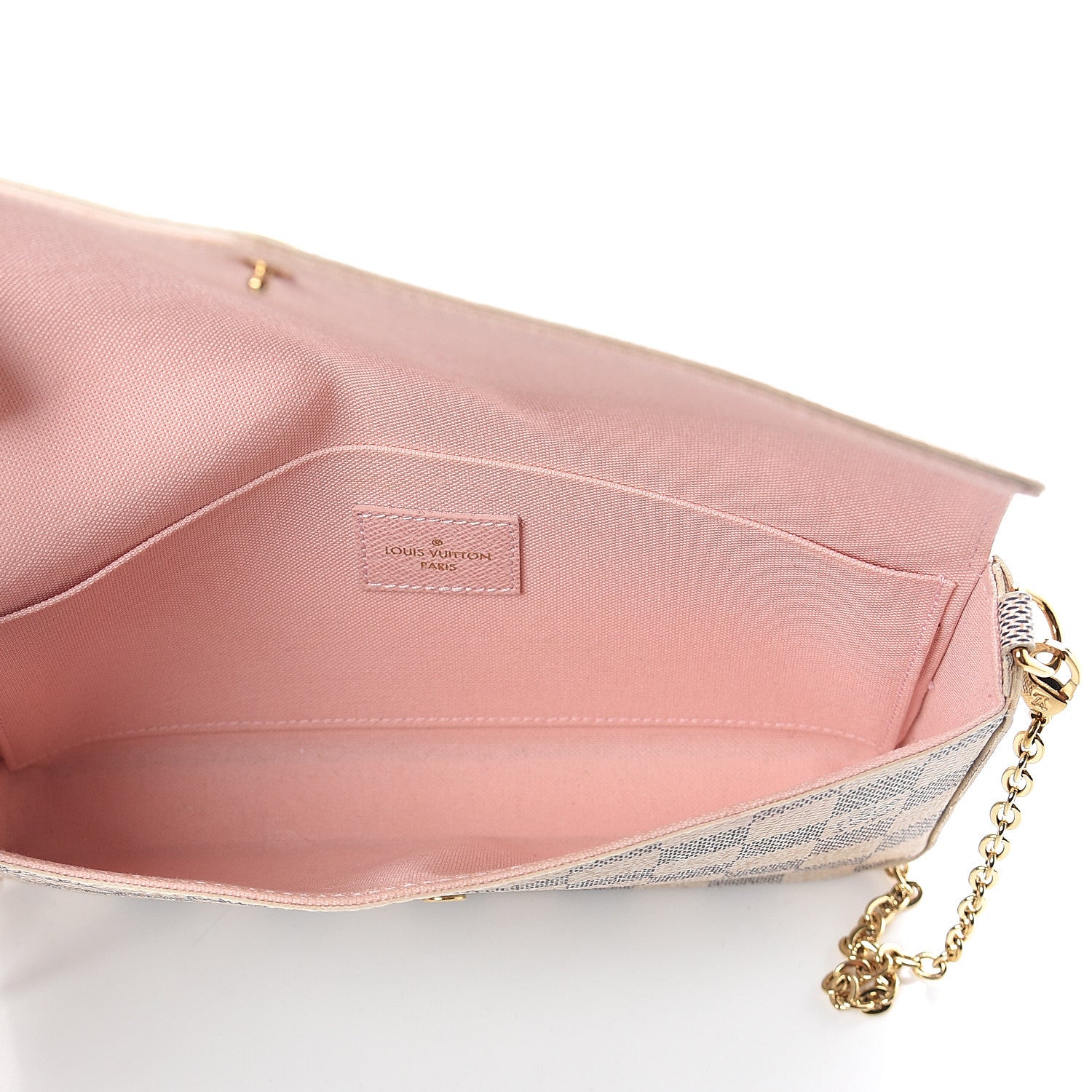 Louis Vuitton Damier Azur Pochette Felicie Chain Wallet Rose Ballerine 5 of 8