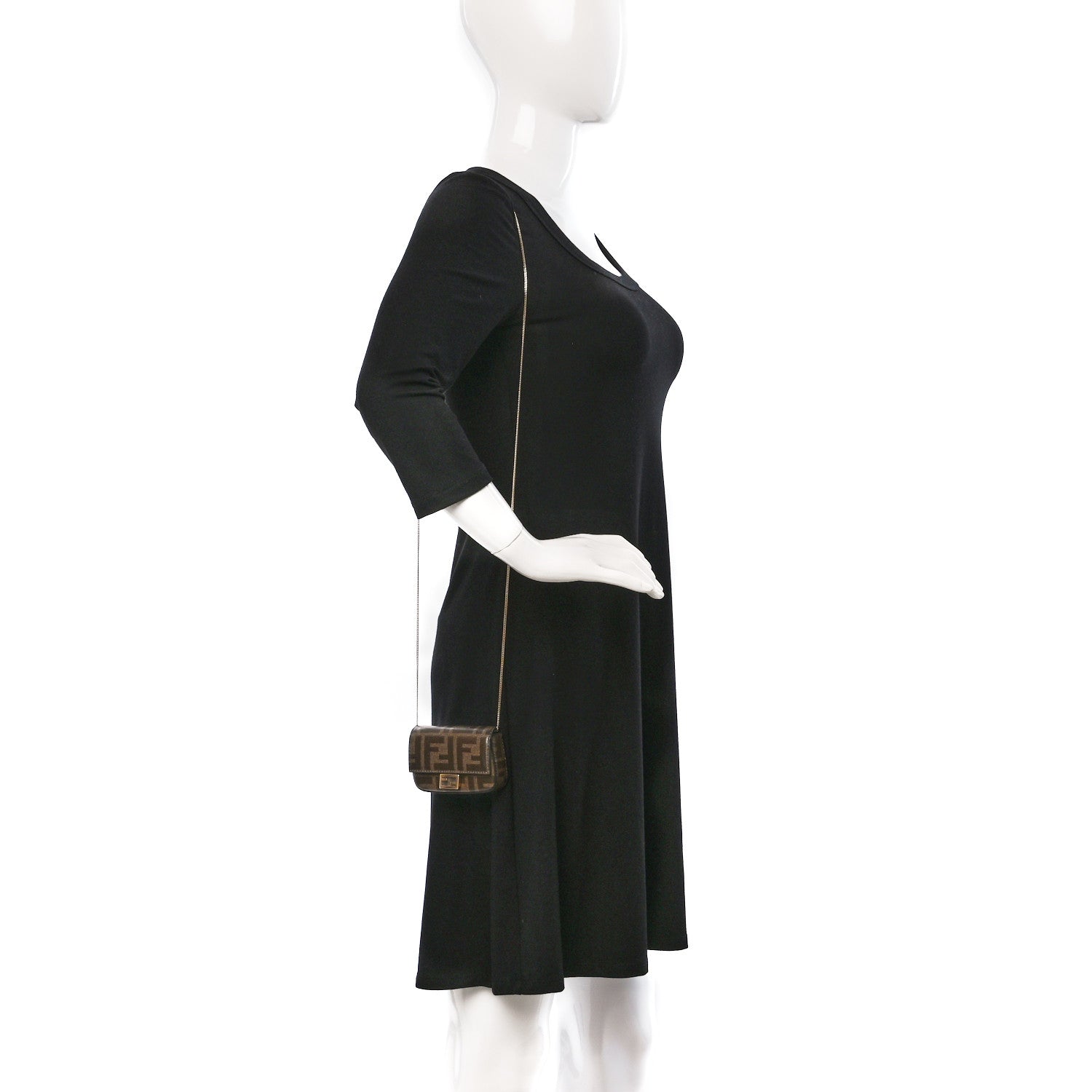 Fendi Glazed Fabric FF 1974 Nano Baguette Belt Charm Mogano Panna 2 of 11