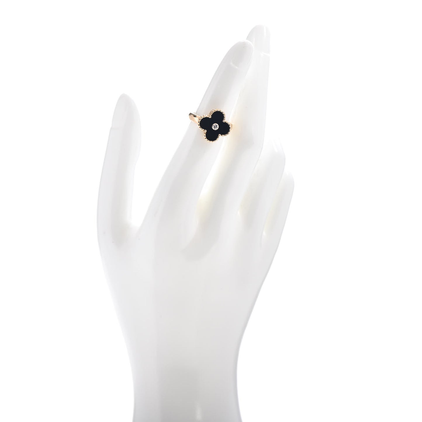 18K Yellow Gold Diamond Black Onyx Vintage Alhambra Ring 48 4.5