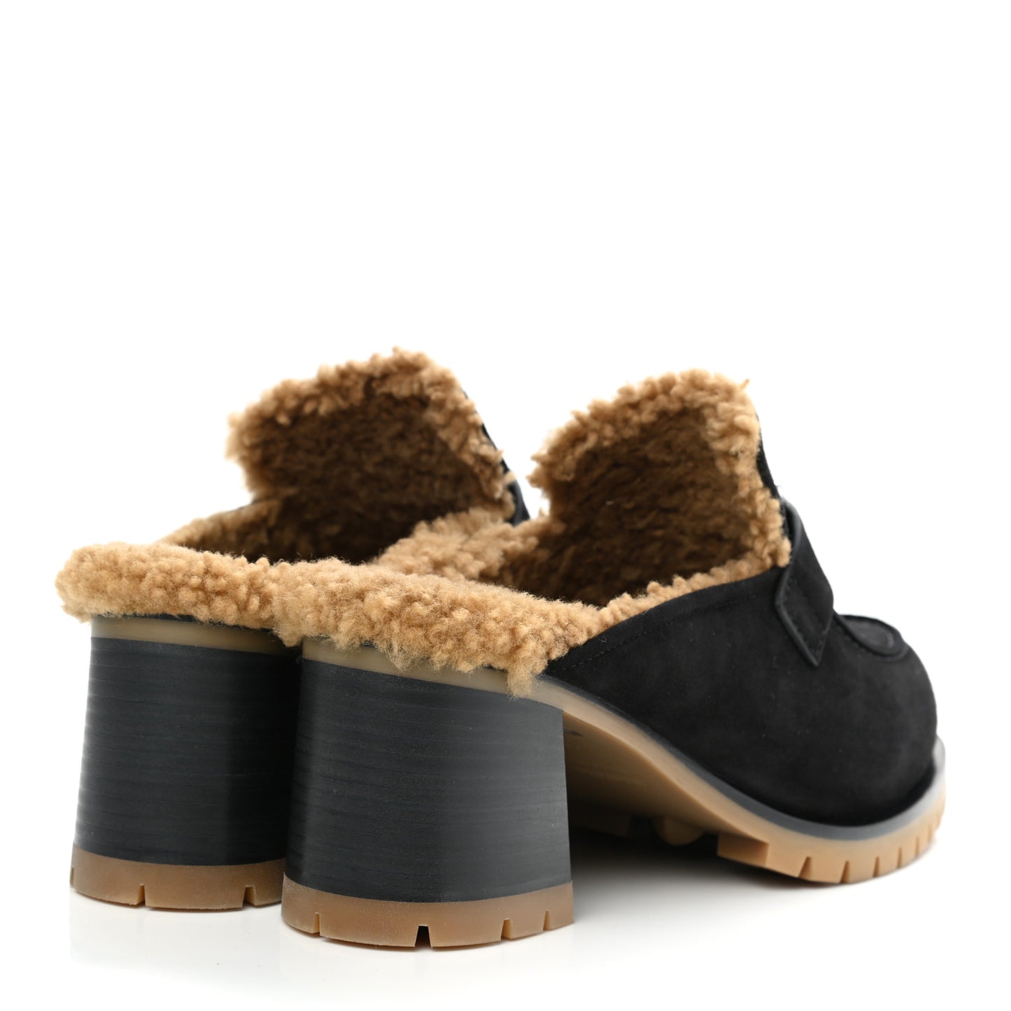 Suede Goatskin Woolskin Flore 60 Mules 39 Black Camel