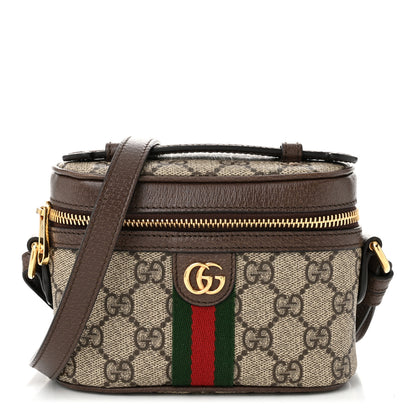 Gucci GG Supreme Monogram Textured Calfskin Web Mini Ophidia Top Handle Bag Beige Ebony New Acero 1 of 10