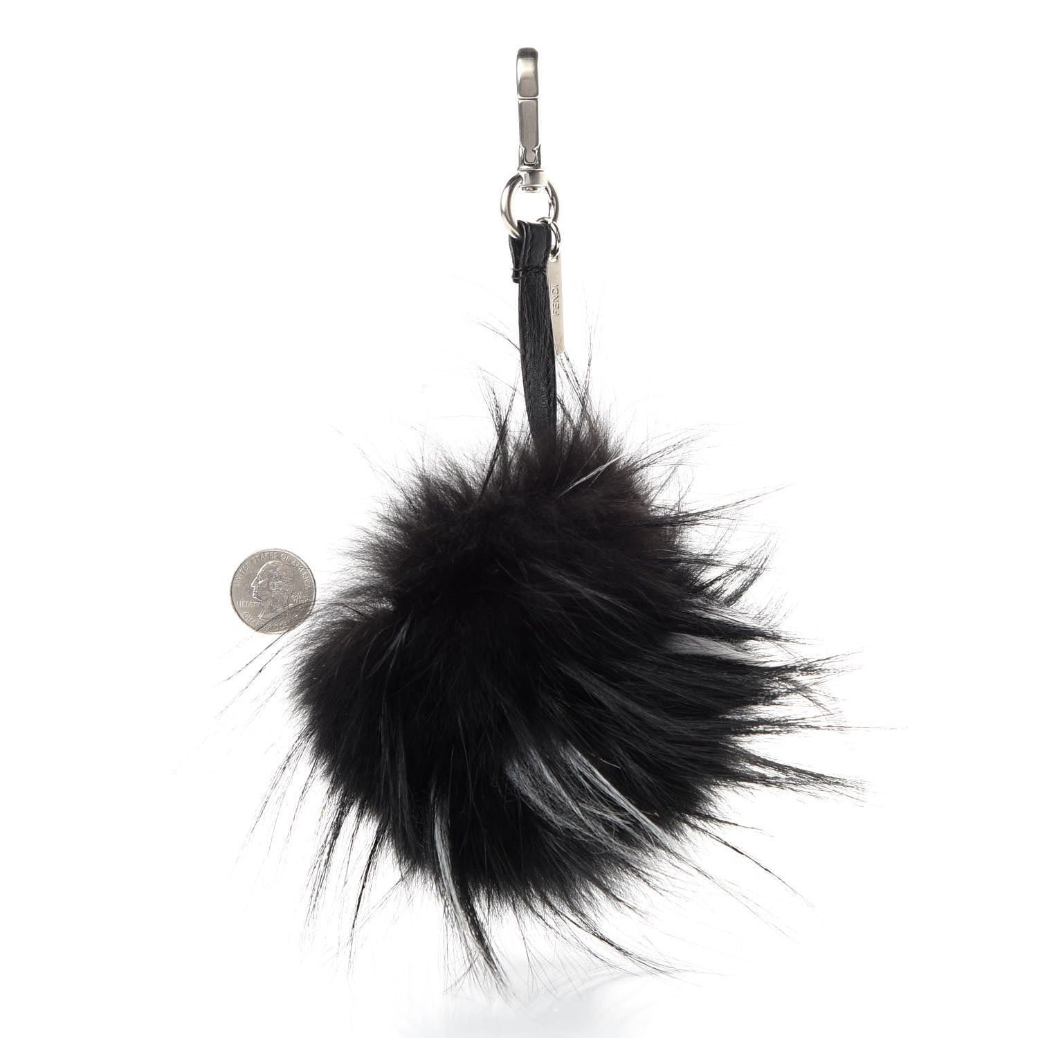 Fendi Cuoio Romano Goat Fox Fur Metal Stitch Triangle Monster Eyes Cube Bag Charm Black White 2 of 4