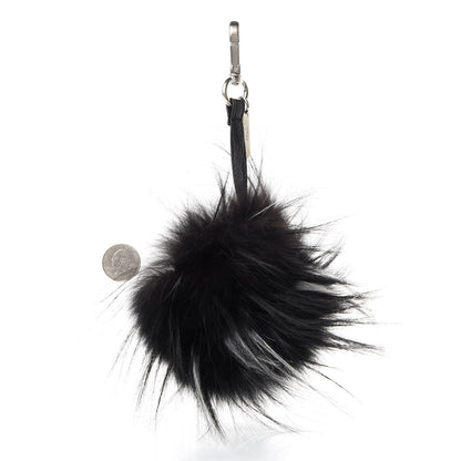 Fendi Cuoio Romano Goat Fox Fur Metal Stitch Triangle Monster Eyes Cube Bag Charm Black White 2 of 4