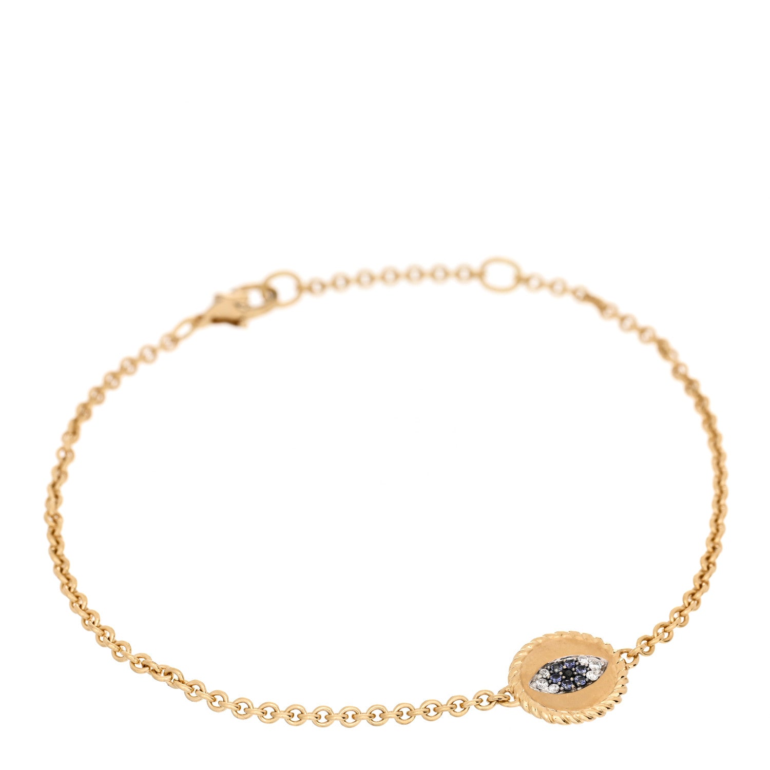 David Yurman 18K Yellow Gold Diamond Blue Sapphire Cable Collectibles Evil Eye Bracelet 1 of 3