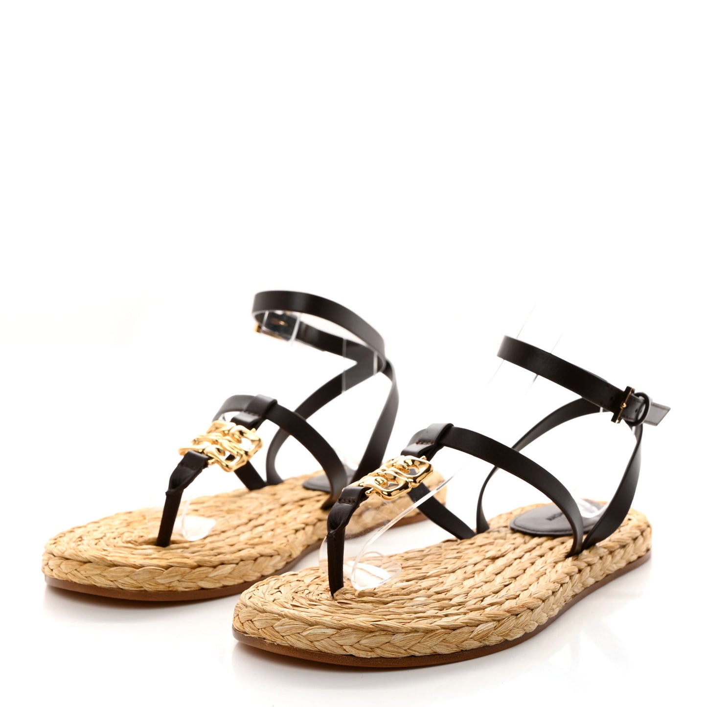 Calfskin Raffia 4G Liquid Espadrille Sandals 35 Ebony Natural