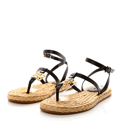 Givenchy Calfskin Raffia 4G Liquid Espadrille Sandals 35 Ebony Natural 3 of 8