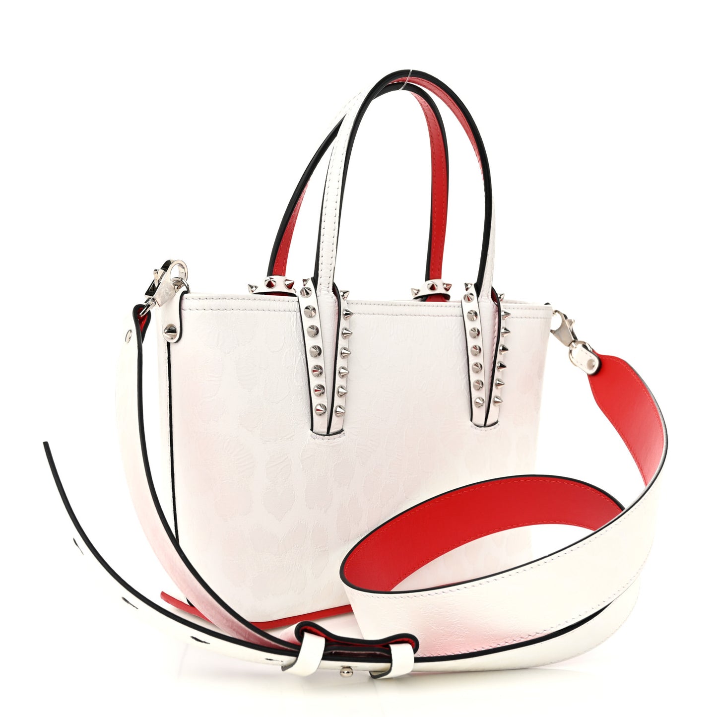 Patent Calfskin Leopard Print Spikes Mini East West Cabata Tote Snow