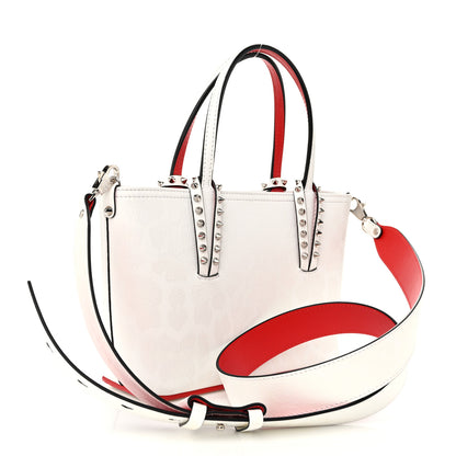 Christian Louboutin Patent Calfskin Leopard Print Spikes Mini East West Cabata Tote Snow 3 of 11