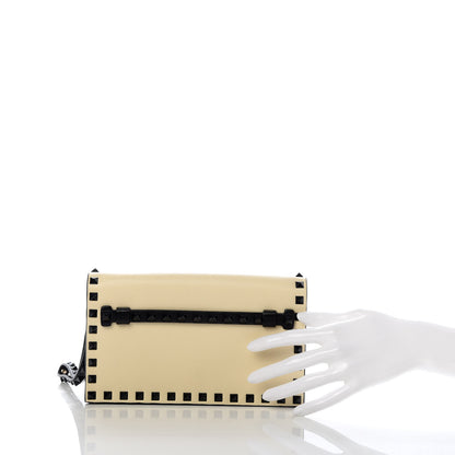 Valentino Garavani Nappa Small Rockstud Wristlet Clutch Light Ivory Black 2 of 6