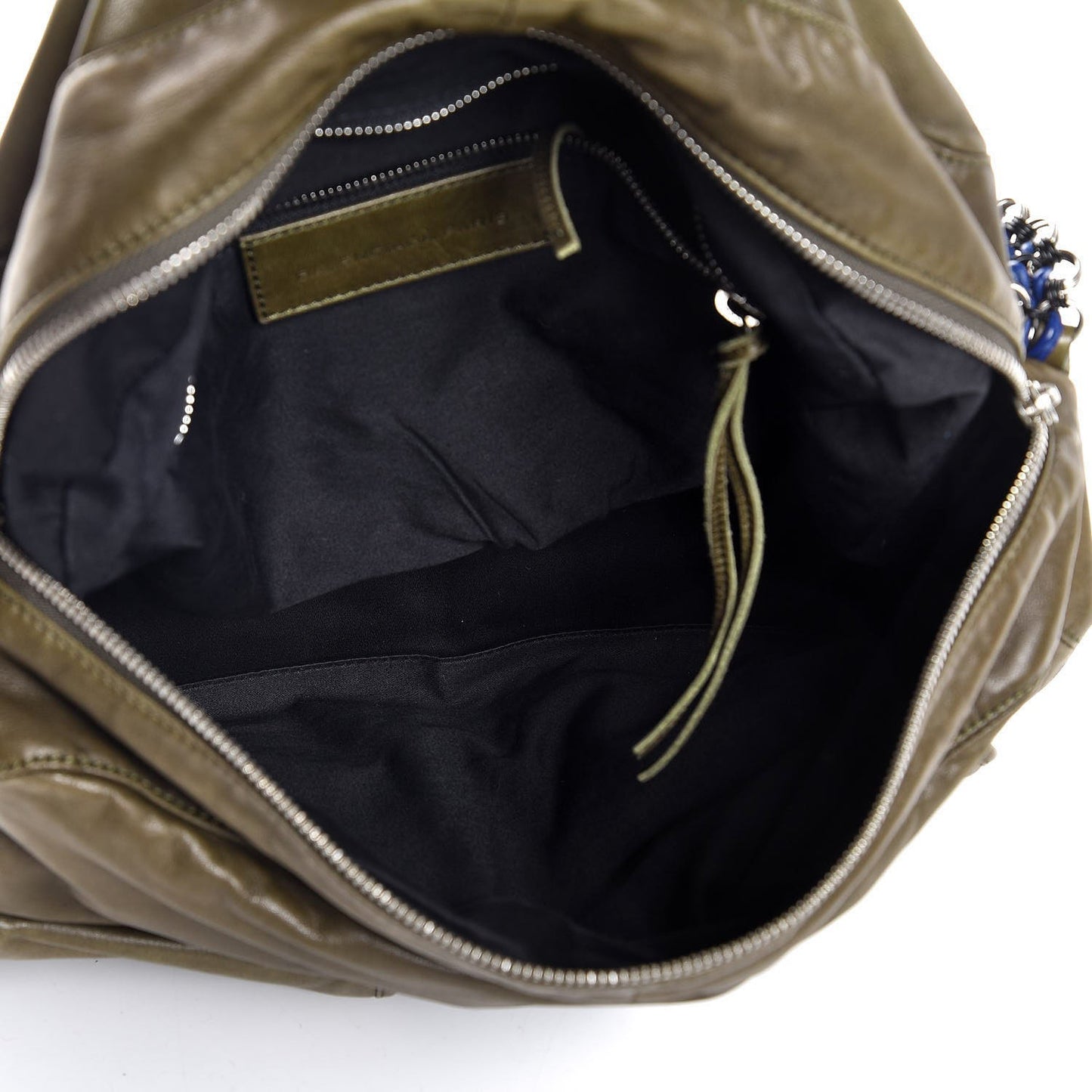 Agneau Large Chain Multipocket Shoulder Bag Green