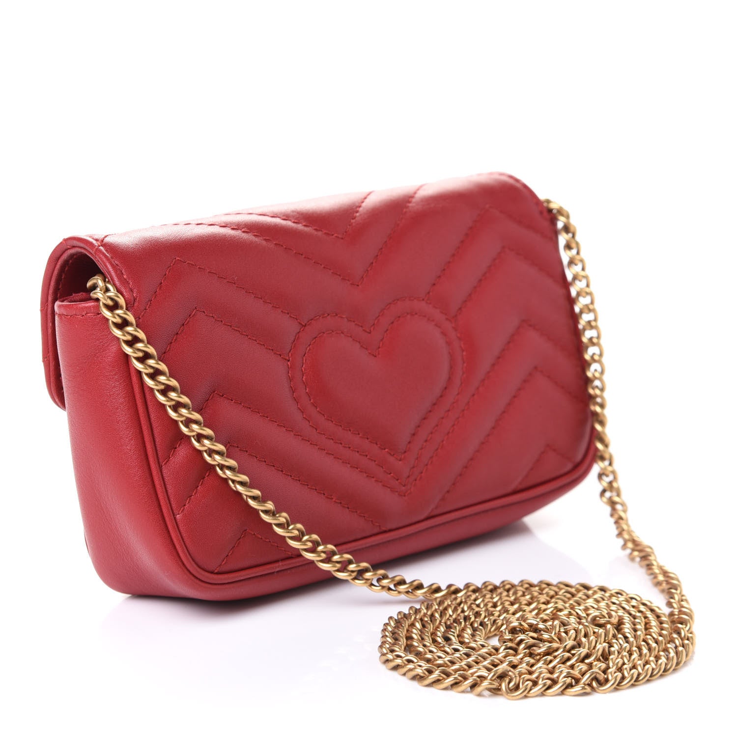 Gucci Calfskin Matelasse Super Mini GG Marmont Shoulder Bag Hibiscus Red 2 of 4