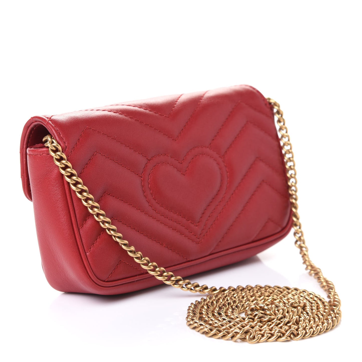 Calfskin Matelasse Super Mini GG Marmont Shoulder Bag Hibiscus Red
