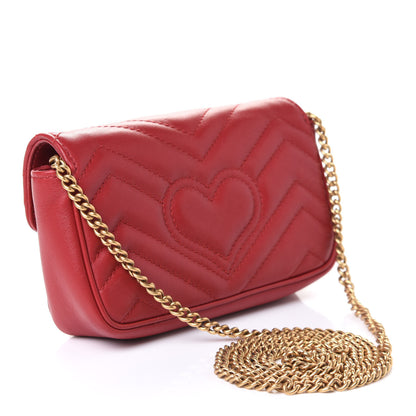 Gucci Calfskin Matelasse Super Mini GG Marmont Shoulder Bag Hibiscus Red 2 of 4