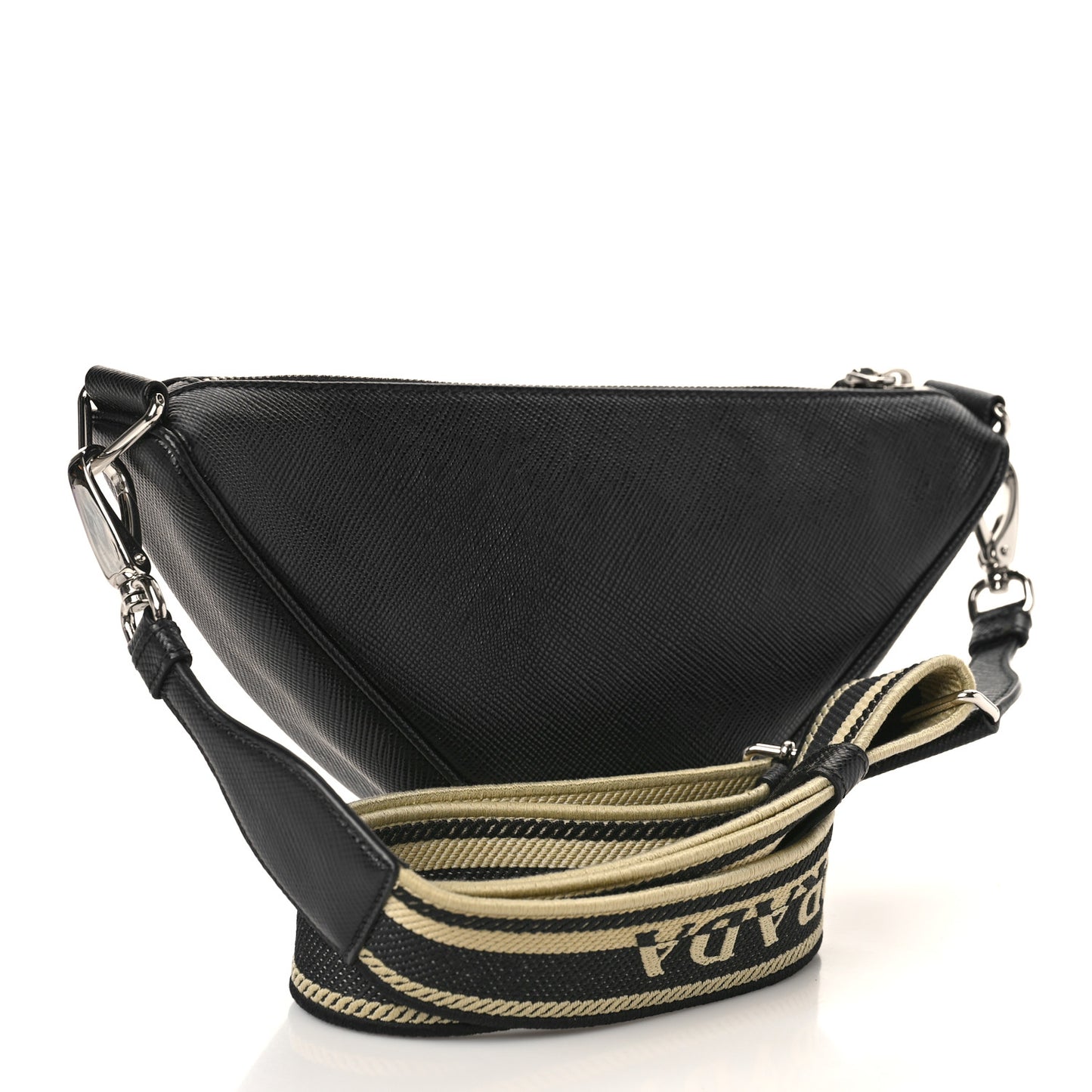 Saffiano Cuir Triangle Logo Embossed Triangle Shoulder Bag Black
